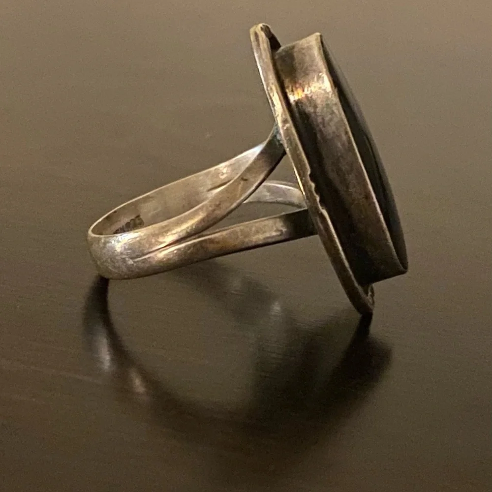 Vintage Taxco Mexico .925 Sterling Silver Black Onyx Ring | Size 8.75
